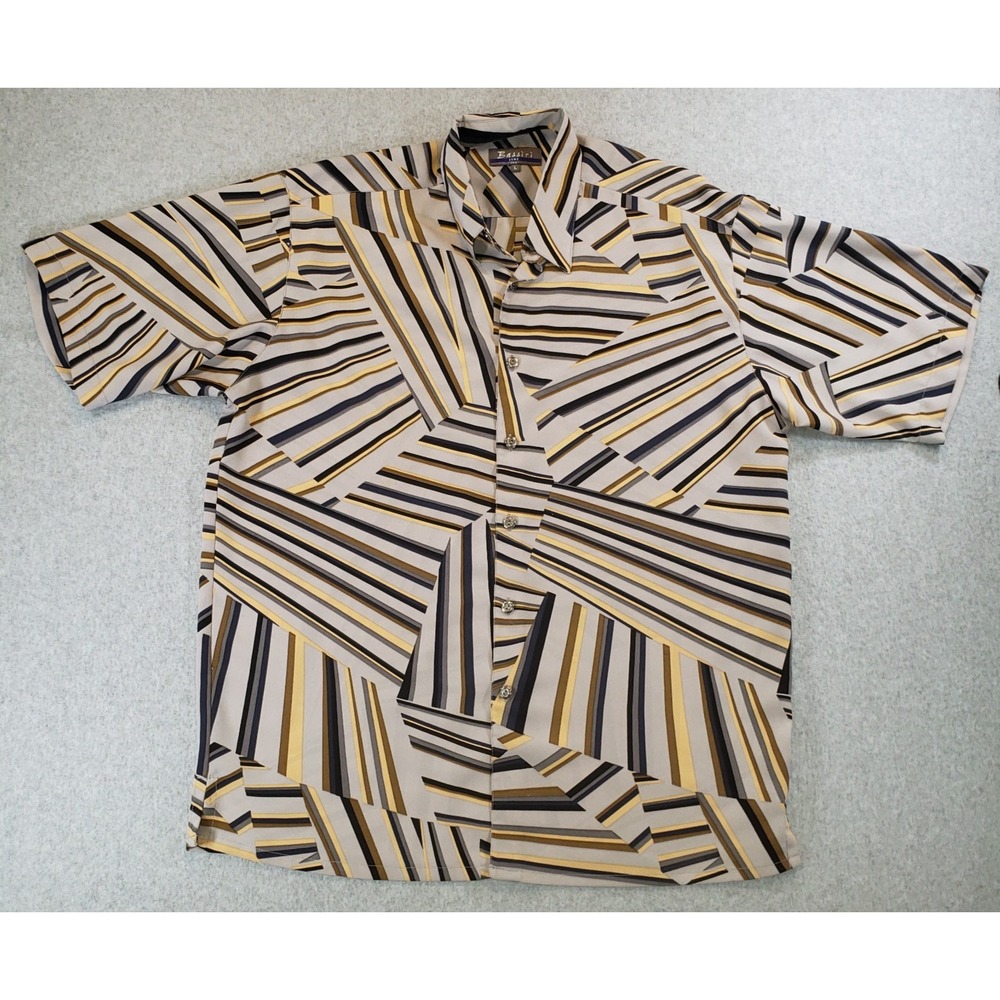 Bassiri Uomo Abstract Button Up Shirt Mens Multicolor Size L Geometric Short Sl